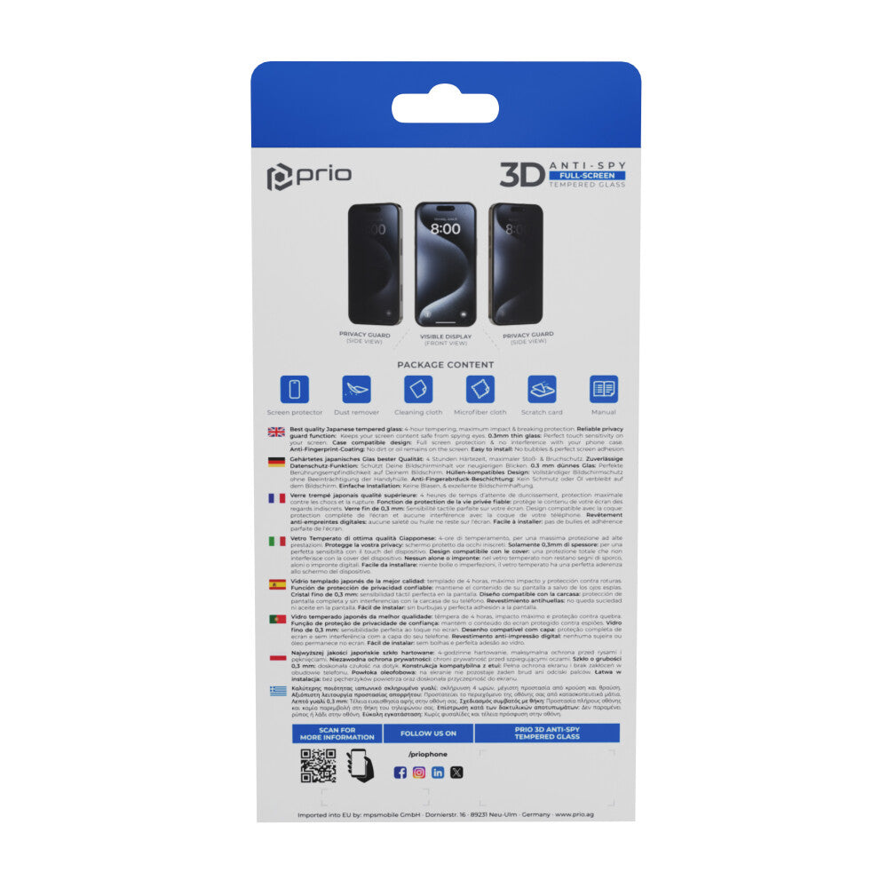 prio Panzerfolie Blickschutz für iPhone 16 15 schwarz PSG-1656