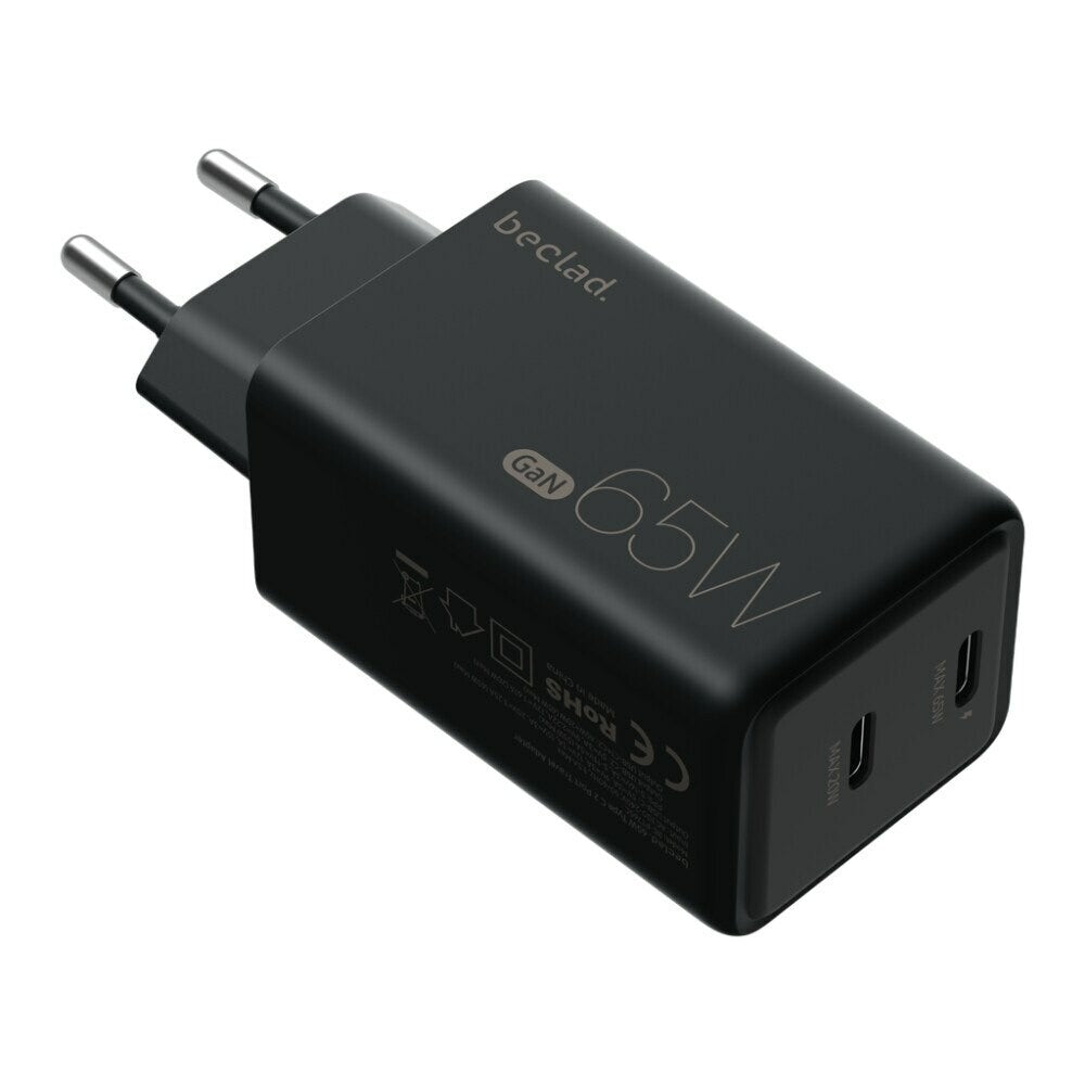 beclad. 65W Typ C 2-Port-Reiseadapter (C+C) SCHWARZ BE-PT765CBG-GR
