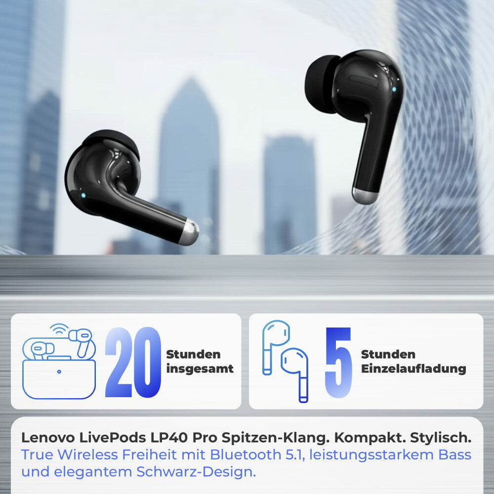 Original Lenovo Kabellose Bluetooth LivePods LP40 Pro TWS Schwarz Headset