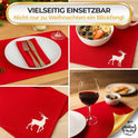 Tischsets Weihnachten, 4er Set Rot Gold Rentier-Stickerei, Abwaschbar 45x35 cm