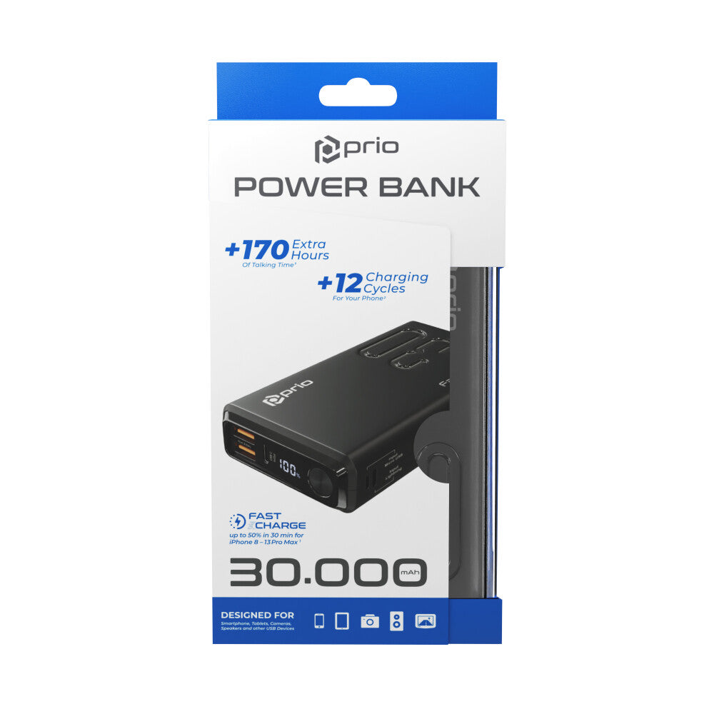 prio Fast Charge (22.5W SCP/ 18W PD / QC3.0) power bank 30,000mAh black