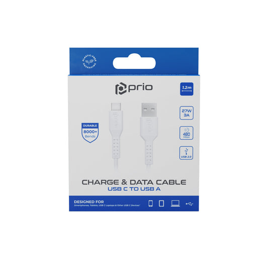 Prio High-Speed ​​Charge &amp; Sync USB C to USB A Cable 3A 1.2m white