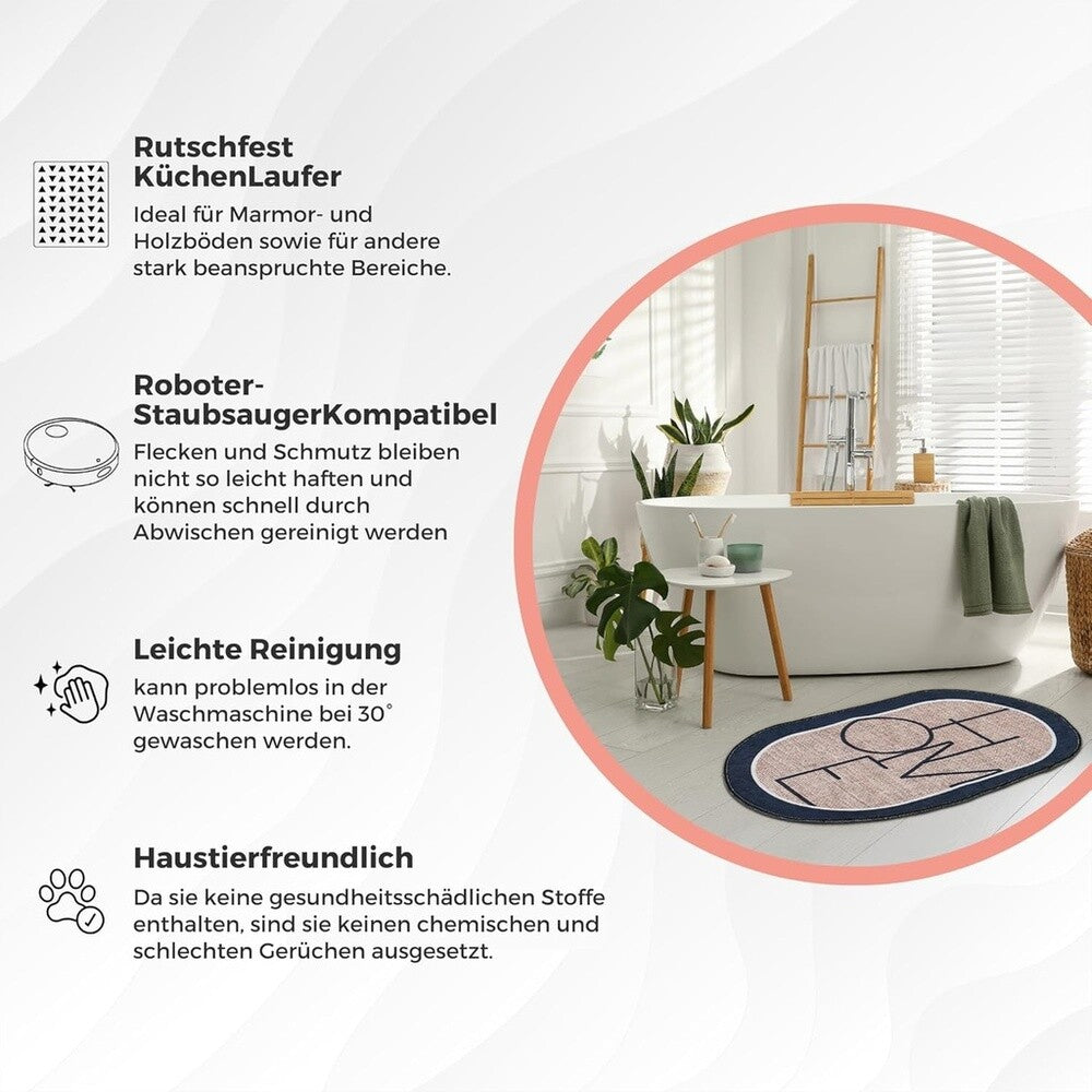 Miqna 2-tlg. rutschfestes Badteppich Set , waschbar (60x100 & 50x60 cm)