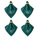 Stoffservietten Weihnachten 4er Set Zümrütgrün Schneeflocken-Stickerei 35x35 cm - Stickerei