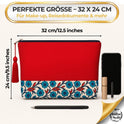 Kulturtasche Damen, Kosmetiktasche Rot, Ethnisches Muster, 32x24 cm