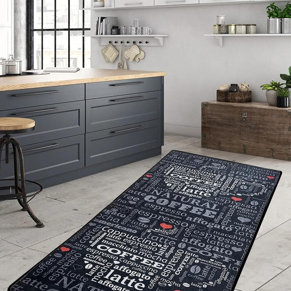 miqna Moderner Küchenteppich Gel Läufer Grau Weiß Schwarz Natural Coffee Design Hauptbild