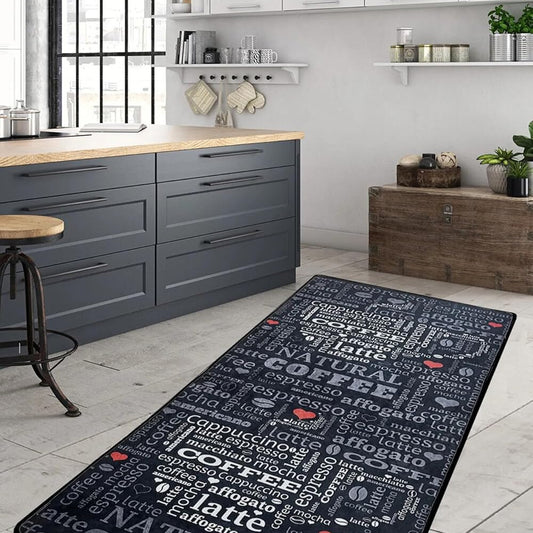 miqna Moderner Küchenteppich Gel Läufer Grau Weiß Schwarz Natural Coffee Design Hauptbild