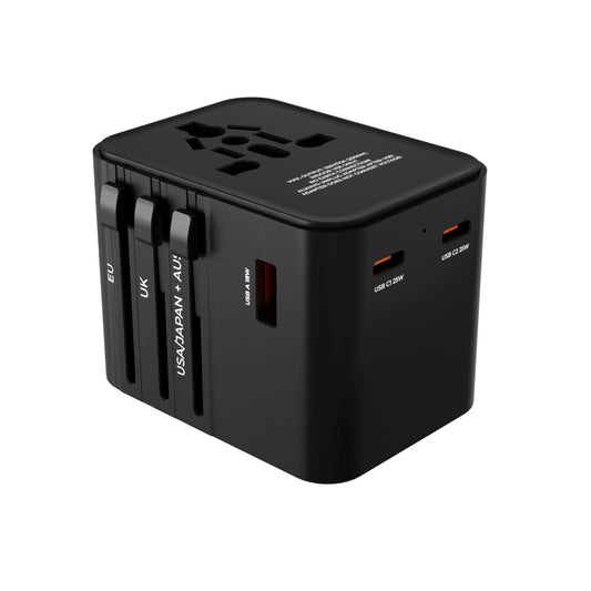 prio Universal Reiseadapter 25W Schwarz – Ladegerät USB, weltweit für 220 Länder