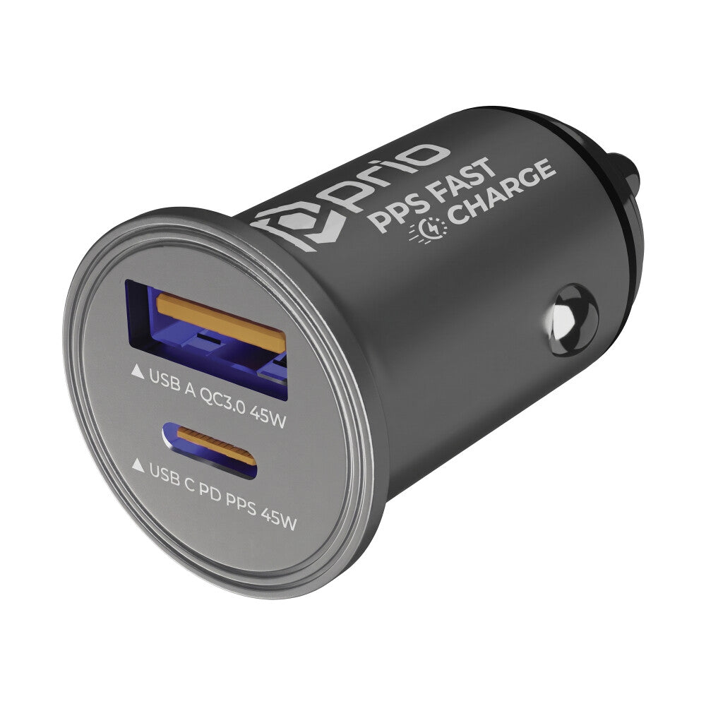 prio KFZ-Schnellladegerät 45W PD PPS (USB C) + 45W (USB A) silber