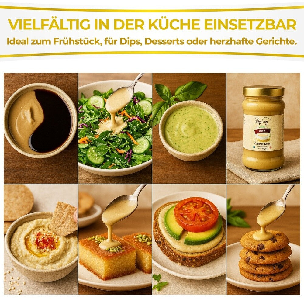 100% Natur Tahini Bio Sesampaste – ECOCERT Zertifiziert, 300g | Vegan & Gesund