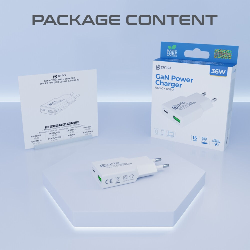 prio Wandladegerät GaN Power 35W PD PPS (USB C) + QC 3.0 (USB A) weiß Hauptbild