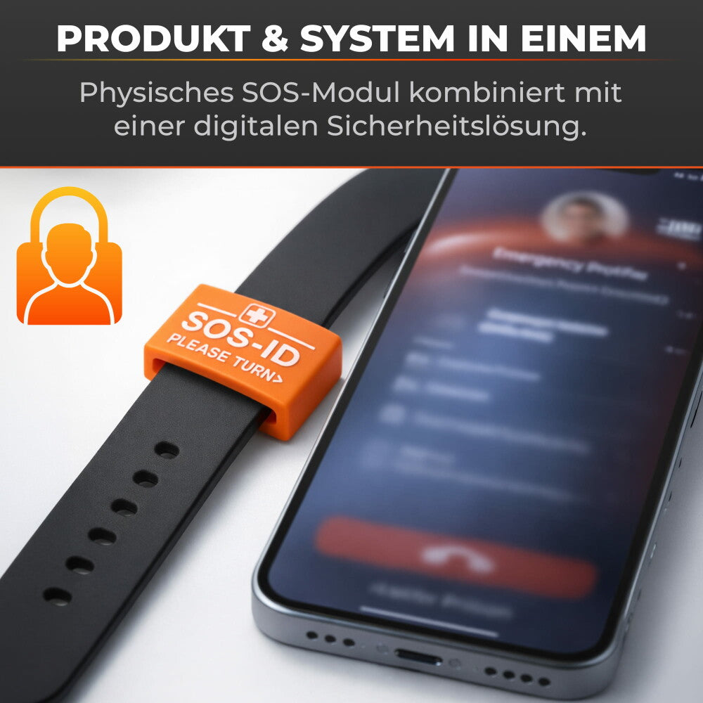 SOS-ID-Armbandschlaufe. Innovativ und angenehm zu tragen. Orange