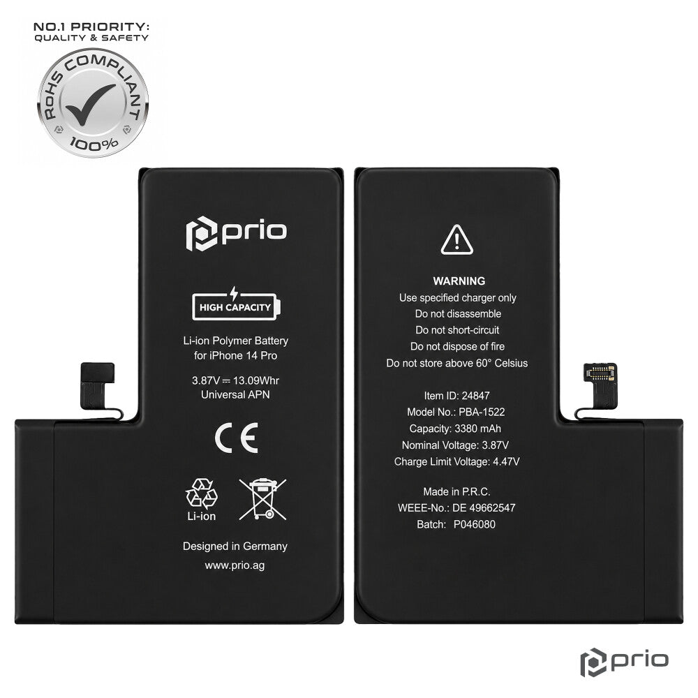 Prio Hochleistungsakku für iPhone 14 Pro (3380 mAh) - Universeller APN -
