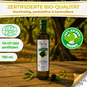 Extra natives Olivenöl aus unreifen Oliven, ECOCERT Certification, 750ml Flasche