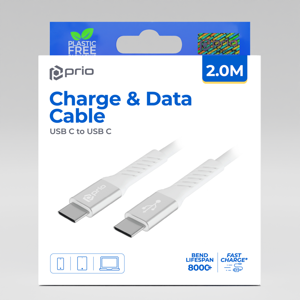 prio Lade- und Datenkabel USB C auf USB C 2,0 m weiß