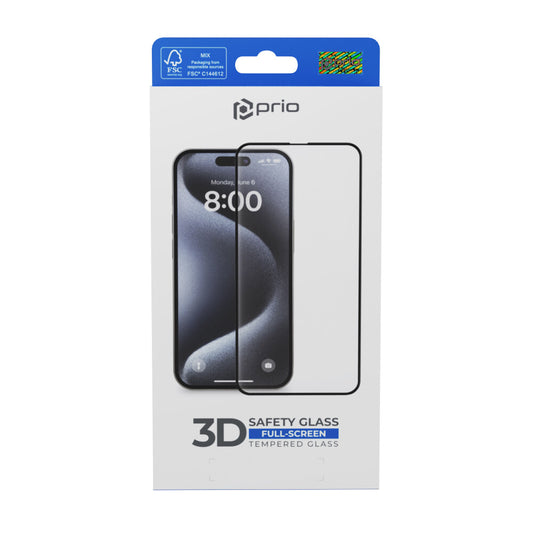 prio 3D Tempered Glass Displayschutzfolie für iPhone 16 Pro Max schwarz