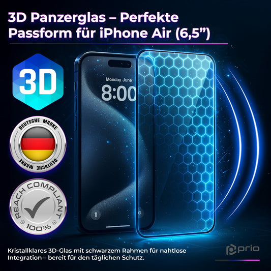 prio 3D Shock Proof Tempered Glass für iPhone 17 Air (6,5 Zoll) schwarz