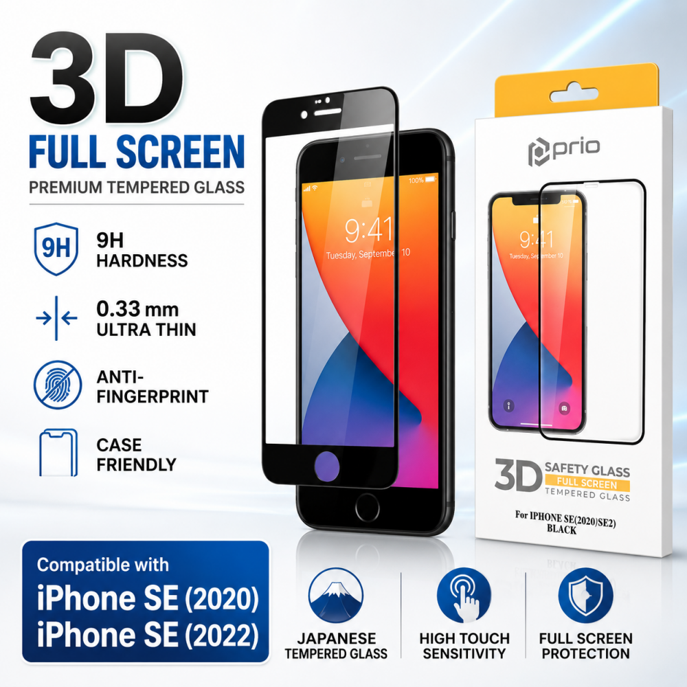 prio 3D Displayschutzglas für iPhone SE (2022/2020) schwarz