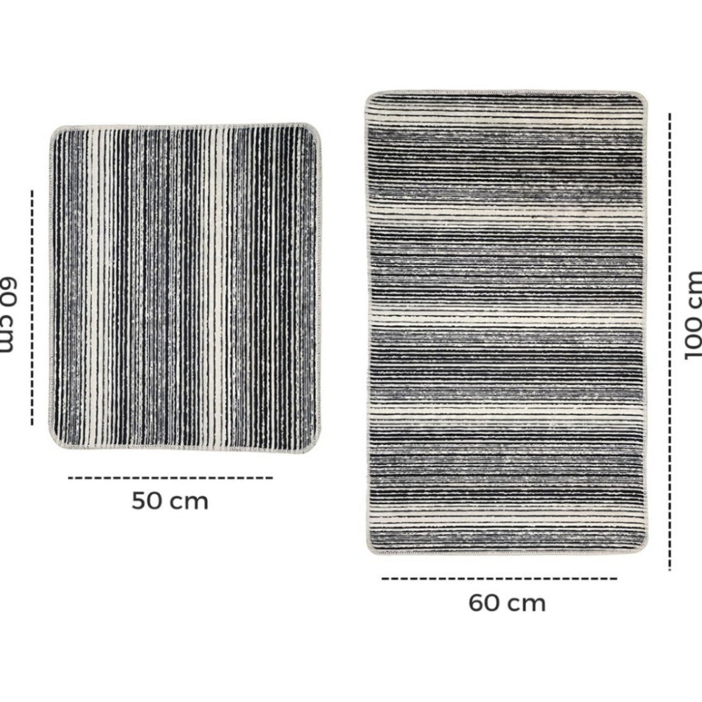 Miqna 2-tlg. rutschfestes Badteppich Set , waschbar (60x100 & 50x60 cm)