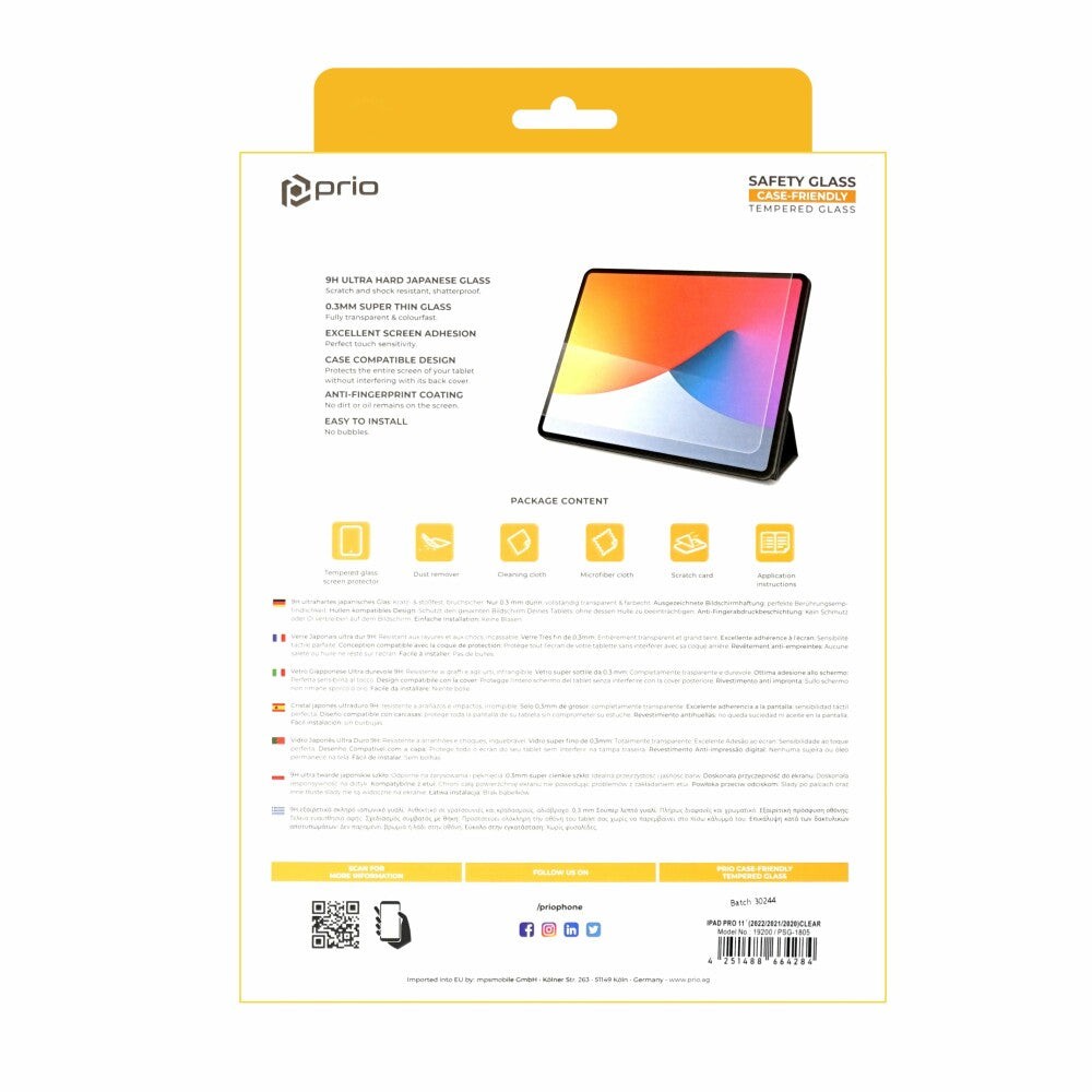 prio screen protector glass for iPad Pro 11 (2022/2021/2020) transparent