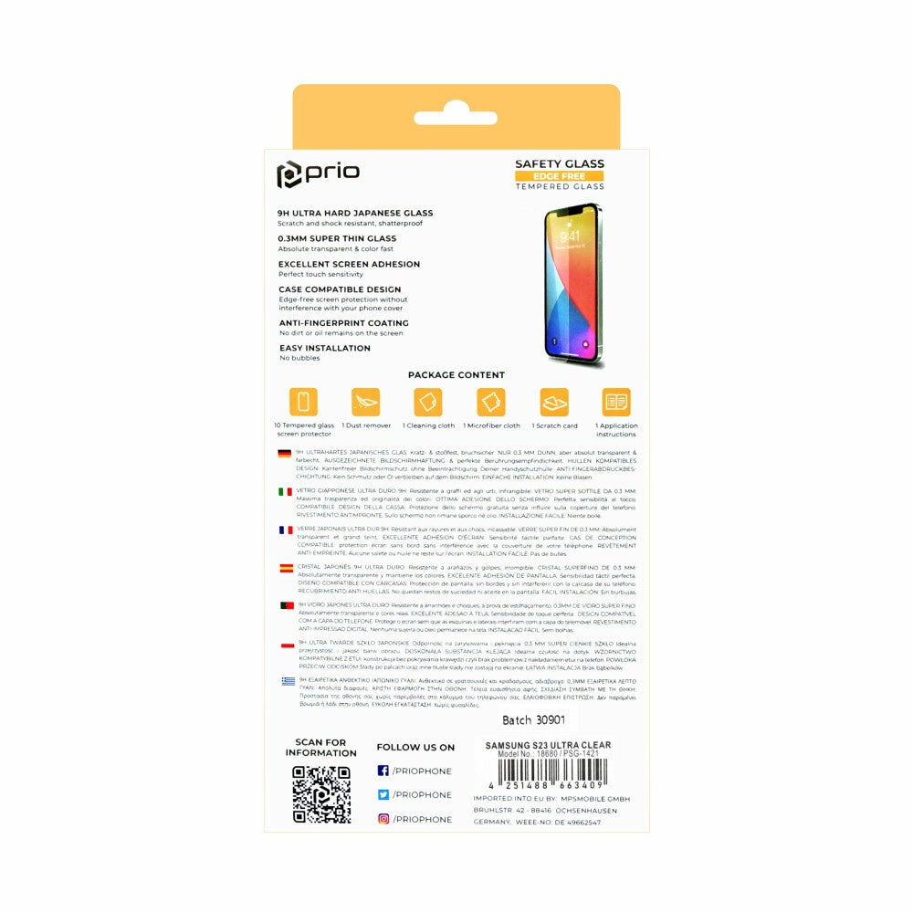 prio 10x screen protector glass for Samsung S23 Ultra transparent