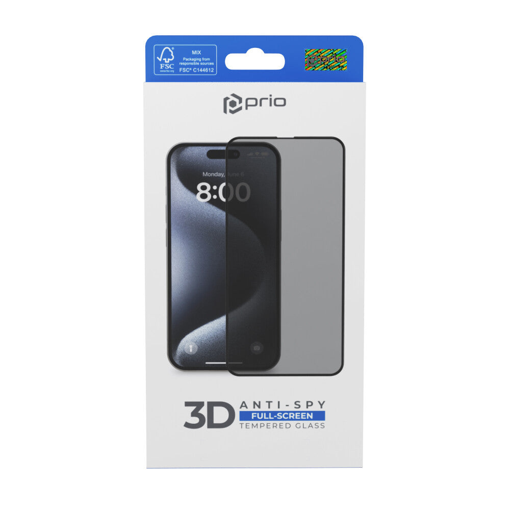 prio Panzerfolie 3D Blickschutz für iPhone 16 Pro schwarz PSG-1655