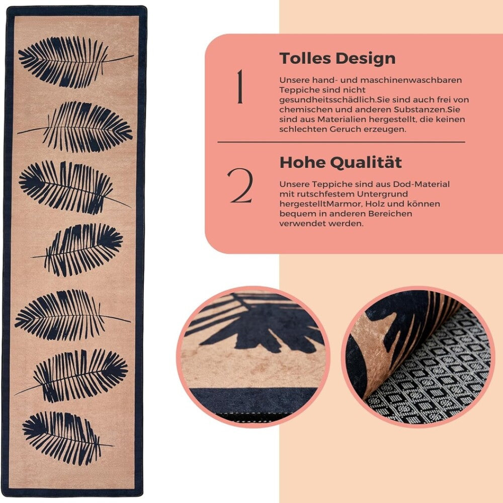 miqna Wohnzimmer Teppich Kurzflor Modern Läufer beige schwarz weiß 80x300 cm Hauptbild