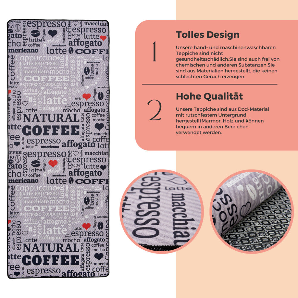 miqna Moderner Küchenteppich Gel Läufer Grau Weiß Natural Coffee Design Hauptbild