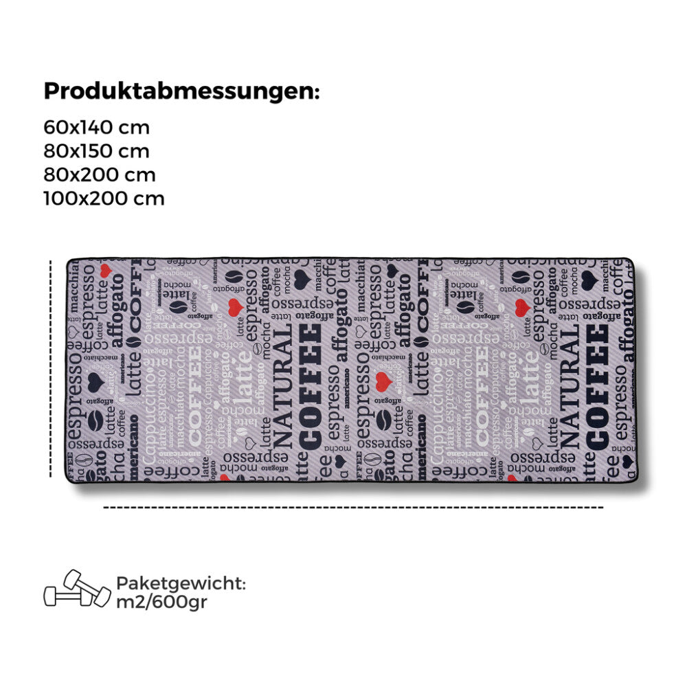 miqna Moderner Küchenteppich Gel Läufer Grau Weiß Natural Coffee Design
