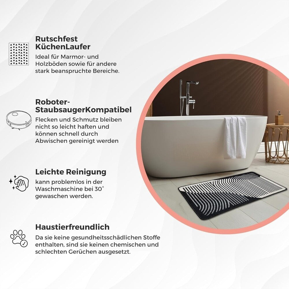 Miqna 2-tlg. rutschfestes Badteppich Set , waschbar (60x100 & 50x60 cm)