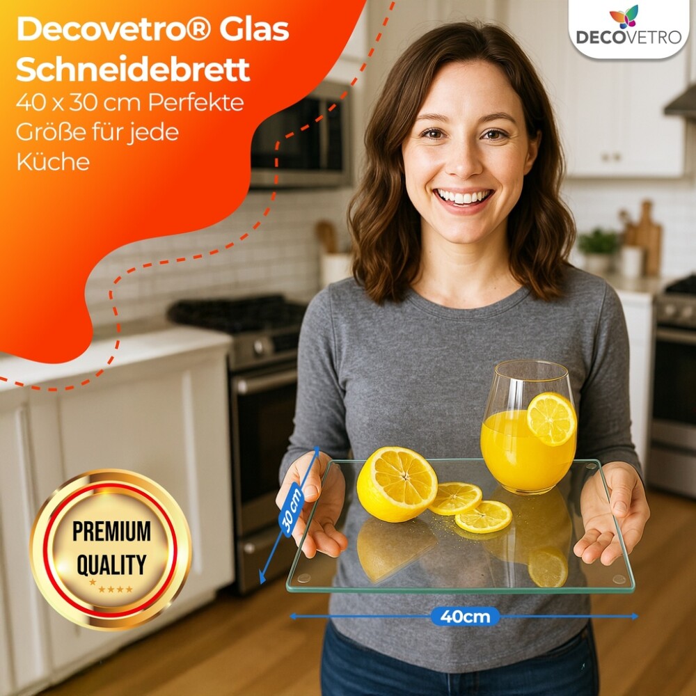 Decovetro Schneidebrett Glas |40x30cm | Glasschneidebrett | Leicht zu reinigen