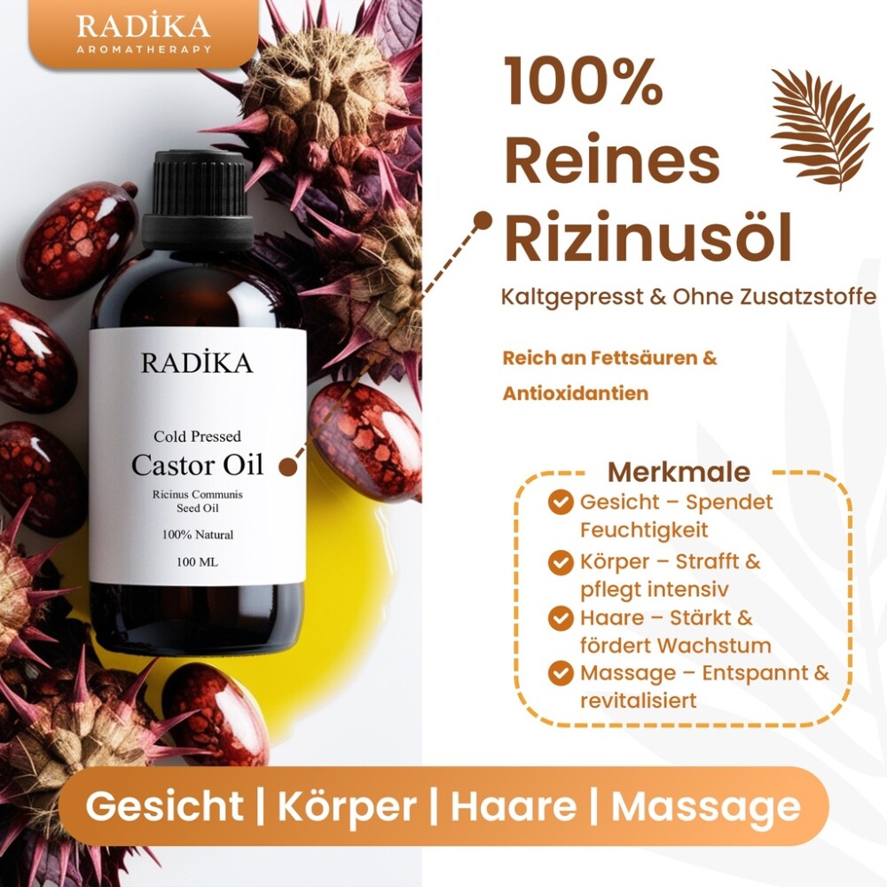 Rizinusöl, ätherisches Öl, 100% Rein, BIO, natürlich, 100 ml