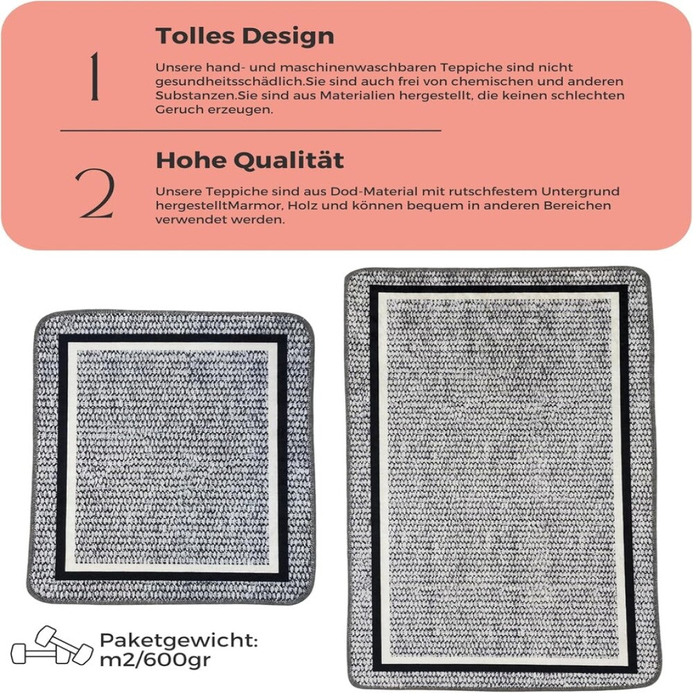 Miqna 2-tlg. rutschfestes Badteppich Set , waschbar (60x100 & 50x60 cm)