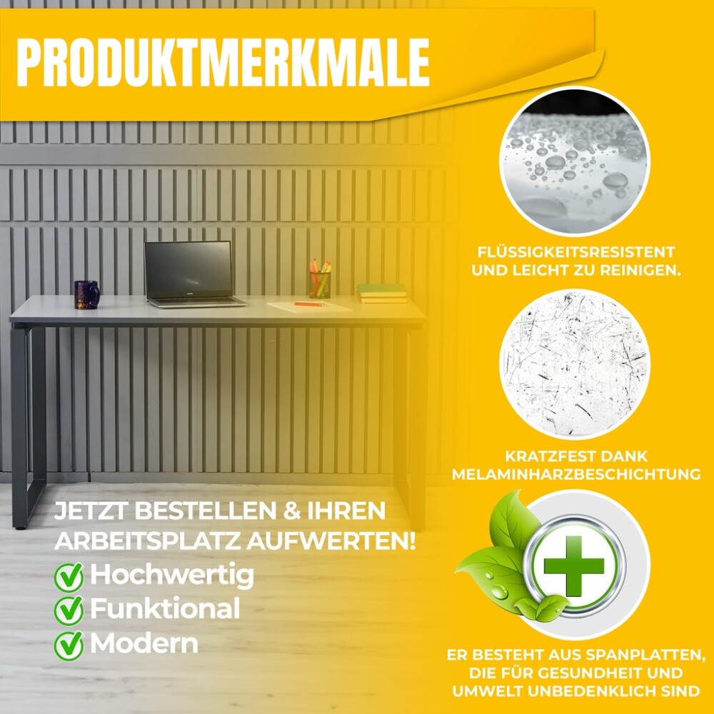 MMX METAL Schreibtisch aus Metall, Hellgrau farbene Platte und schwarzes Gestell, Computertisch, einfache Montage, 140 x 70 x 73