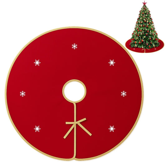 Weihnachtsbaumrock Rund Rot-Gold mit Schneeflocken-Motiv, 90 cm Weihnachtsdeko