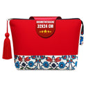 Kulturtasche Damen, Kosmetiktasche Rot, Ethnisches Muster, 32x24 cm