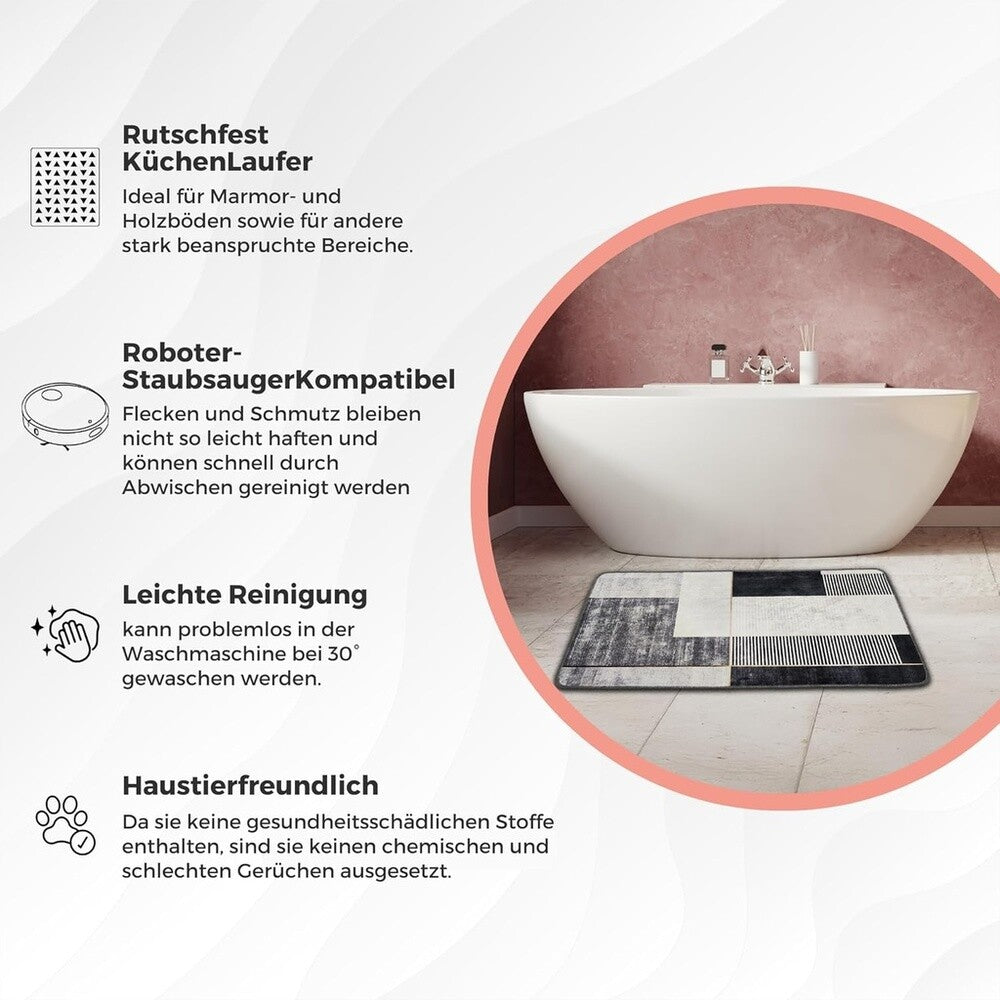 Miqna 2-tlg. rutschfestes Badteppich Set , waschbar (60x100 & 50x60 cm)