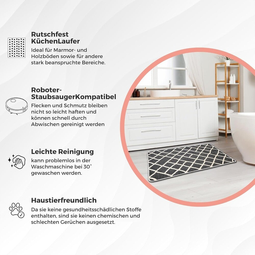 Miqna 2-tlg. rutschfestes Badteppich Set , waschbar (60x100 & 50x60 cm)