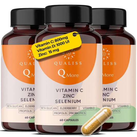 Qualiss® 3 Stück Vitamin C | Immunsystem stärken Erwachsene | Insgesamt 180 Kapseln