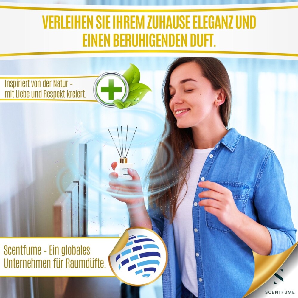 SCENTFUME Raumduft mit Duftstäbchen, Amber, Moschus, Vanillenoten, 110 ml