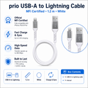 prio Charge & Sync USB A to Lightning Cable MFi certified 1.2m white