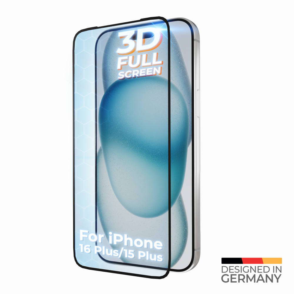 prio 10x 3D-Displayschutz aus gehärtetem Glas für iPhone 15 Plus (6,7 Zoll) schwarz