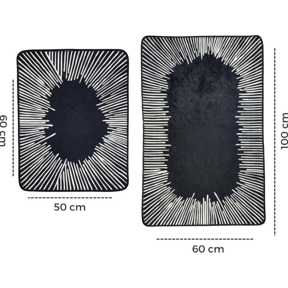 Miqna 2-tlg. rutschfestes Badteppich Set , waschbar (60x100 & 50x60 cm)