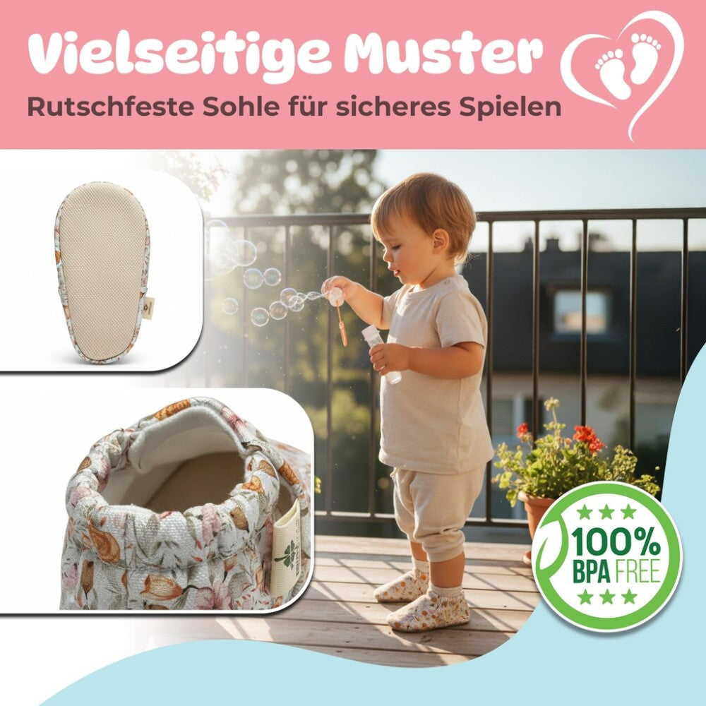 Kokopatik Organic Baumwolle Baby Hausschuhe rutschfest Neugeborene BohoBlumen