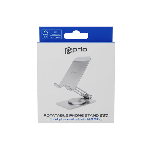 prio drehbarer Metall-Telefonständer / Handy Halterung 360 Silber