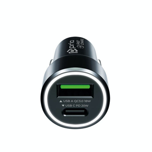 prio fast car charger 20W PD (USB C) + QC 3.0 (USB A) black