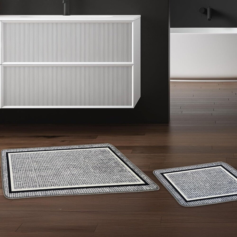 Miqna 2-tlg. rutschfestes Badteppich Set , waschbar (60x100 & 50x60 cm)