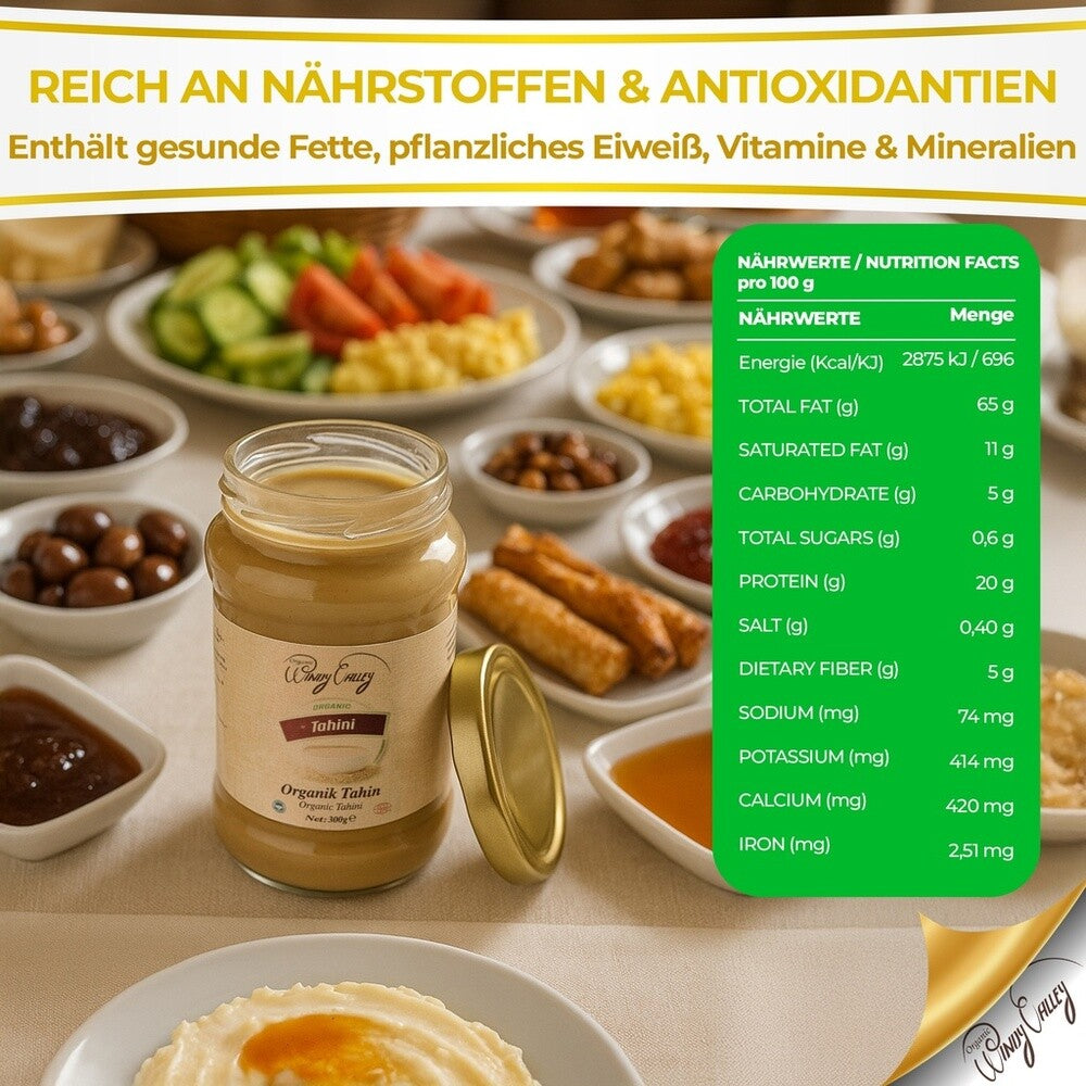 100% Natur Tahini Bio Sesampaste – ECOCERT Zertifiziert, 300g | Vegan & Gesund