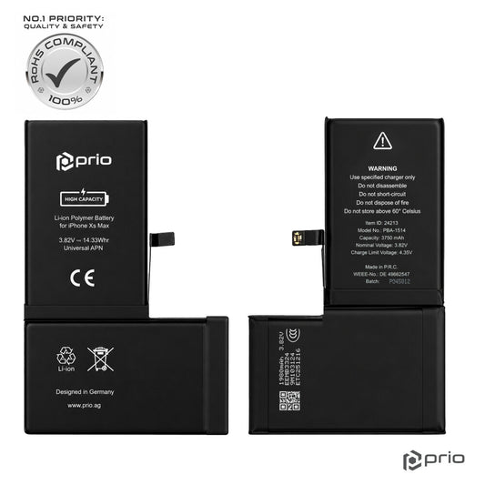 prio Hochleistungsakku für iPhone XS Max (3750 mAh) - Universeller APN -