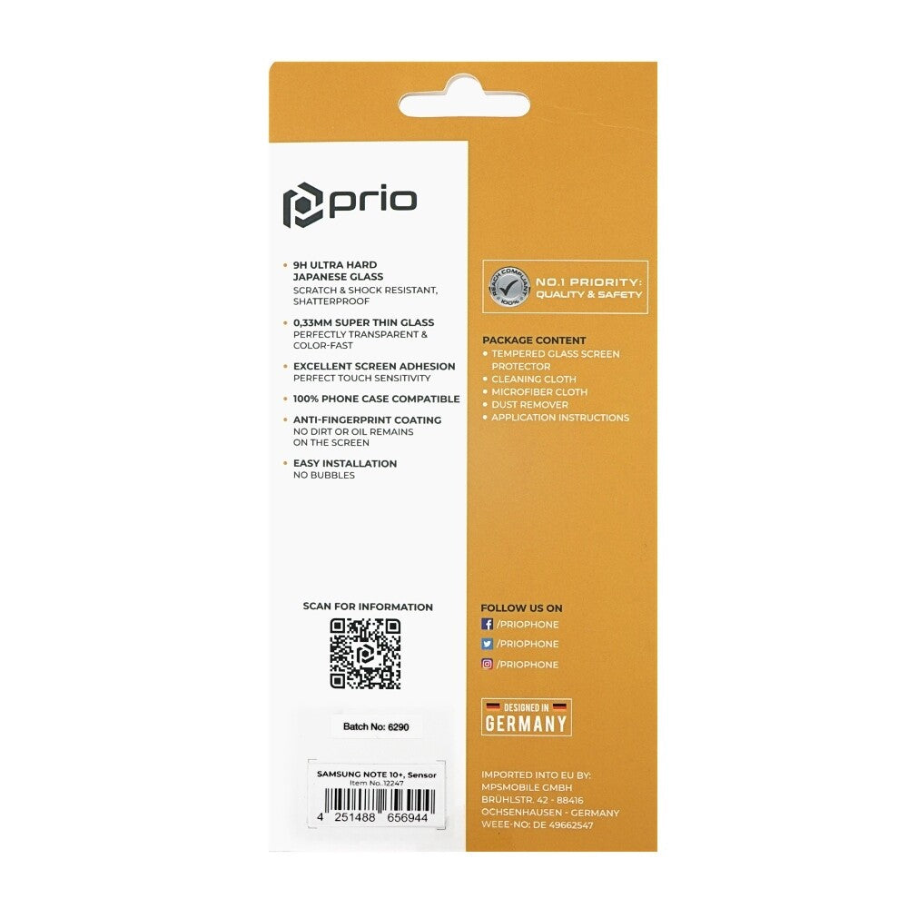 prio 3D screen protector glass for Samsung Note 10+, with sensor glass black